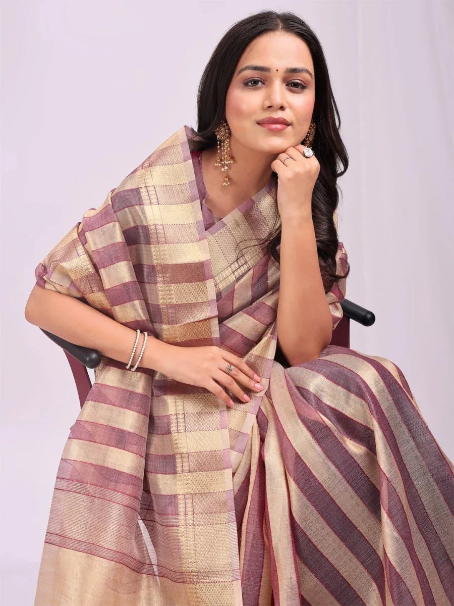 Purple FOSHAN Organza Saree with Blouse Piece - EZBER