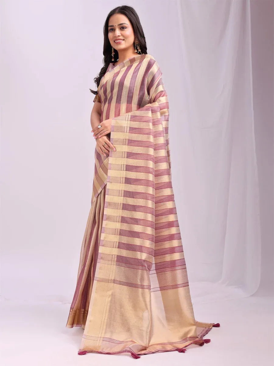 Purple FOSHAN Organza Saree with Blouse Piece - EZBER