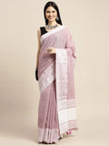 Purple GLORY LINEN Saree with Blouse Piece - EZBER