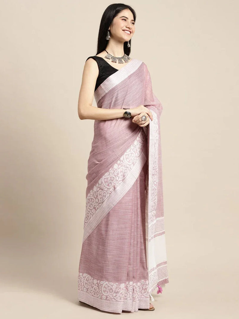 Purple GLORY LINEN Saree with Blouse Piece - EZBER