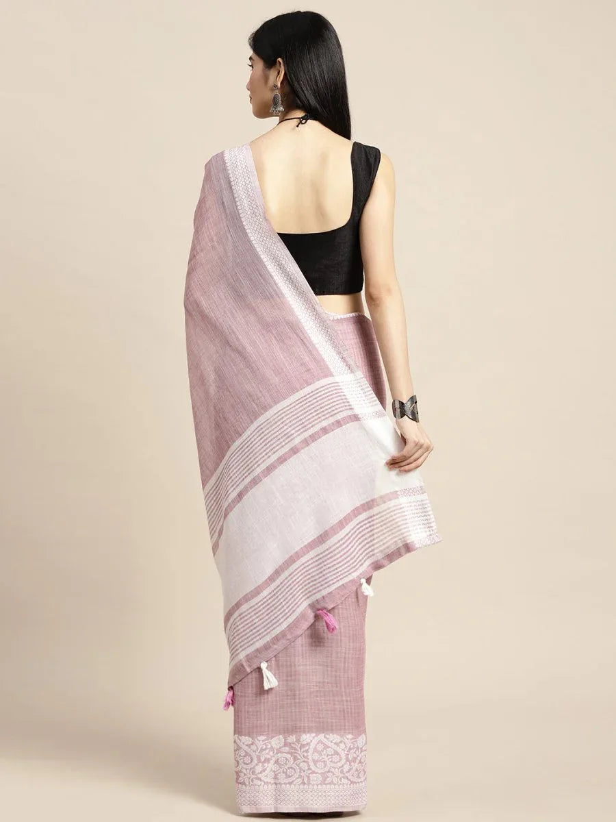 Purple GLORY LINEN Saree with Blouse Piece - EZBER