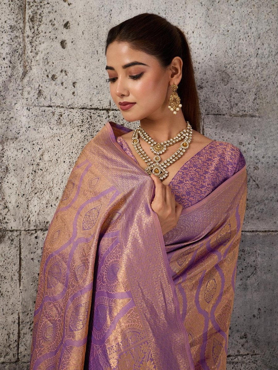 Purple Kanjivaram Silk Blend Brocade Saree | EZB SI04 SUPRS1004 - EZBER