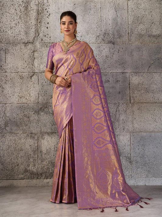 Purple Kanjivaram Silk Blend Brocade Saree | EZB SI04 SUPRS1004 - EZBER