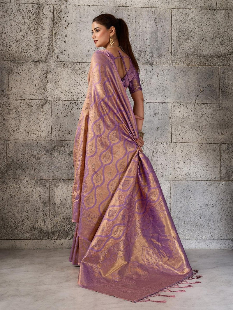 Purple Kanjivaram Silk Blend Brocade Saree | EZB SI04 SUPRS1004 - EZBER