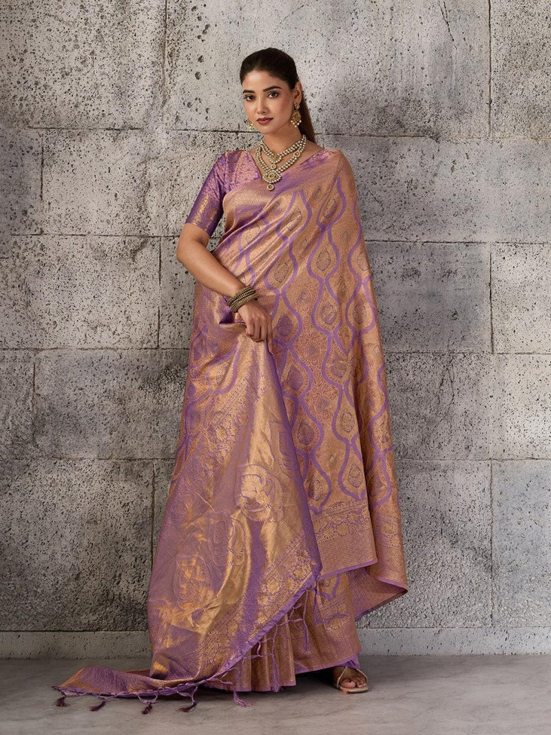 Purple Kanjivaram Silk Blend Brocade Saree | EZB SI04 SUPRS1004 - EZBER