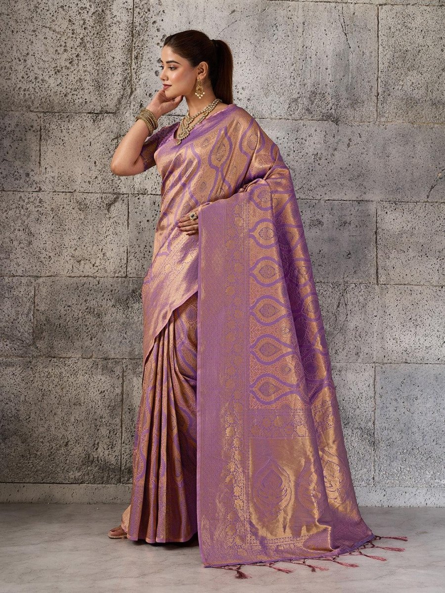 Purple Kanjivaram Silk Blend Brocade Saree | EZB SI04 SUPRS1004 - EZBER