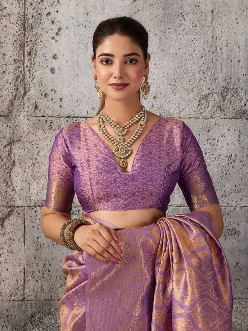 Purple Kanjivaram Silk Blend Brocade Saree | EZB SI04 SUPRS1004 - EZBER