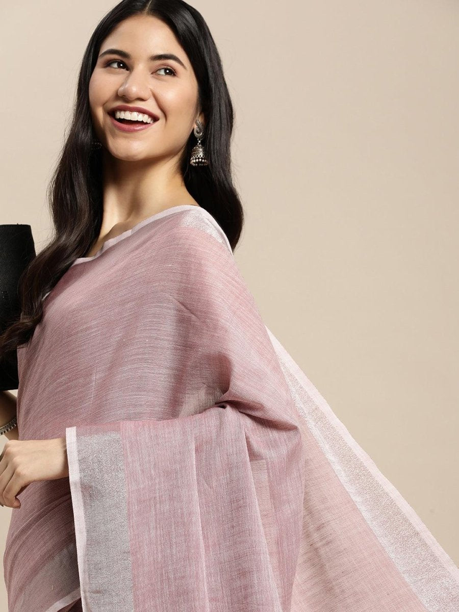 Purple Linen Cotton Brocade Saree | EZB SI04 SUKRG1007 - EZBER