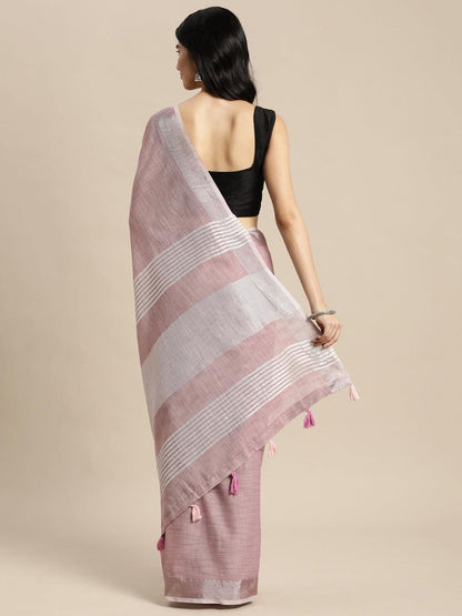 Purple Linen Cotton Brocade Saree | EZB SI04 SUKRG1007 - EZBER