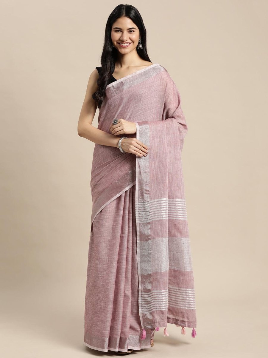 Purple Linen Cotton Brocade Saree | EZB SI04 SUKRG1007 - EZBER