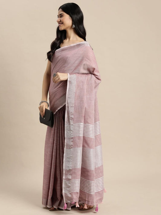 Purple Linen Cotton Brocade Saree | EZB SI04 SUKRG1007 - EZBER
