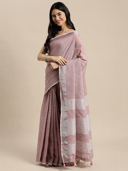 Purple Linen Cotton Brocade Saree | EZB SI04 SUKRG1007 - EZBER