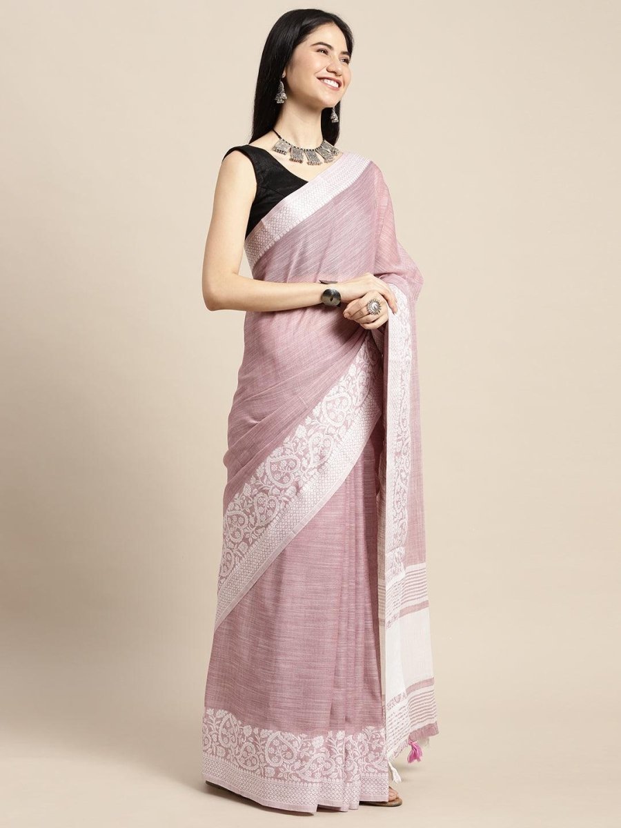 Purple Linen Cotton Handloom Saree | EZB SI04 SGGLO-3005 - EZBER
