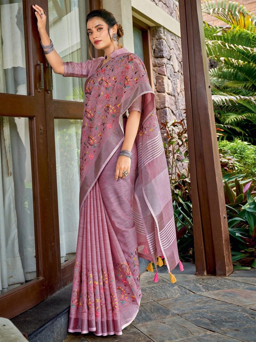 Purple Linen Cotton Handloom Saree | EZB SI04 SGKSS1005 - EZBER