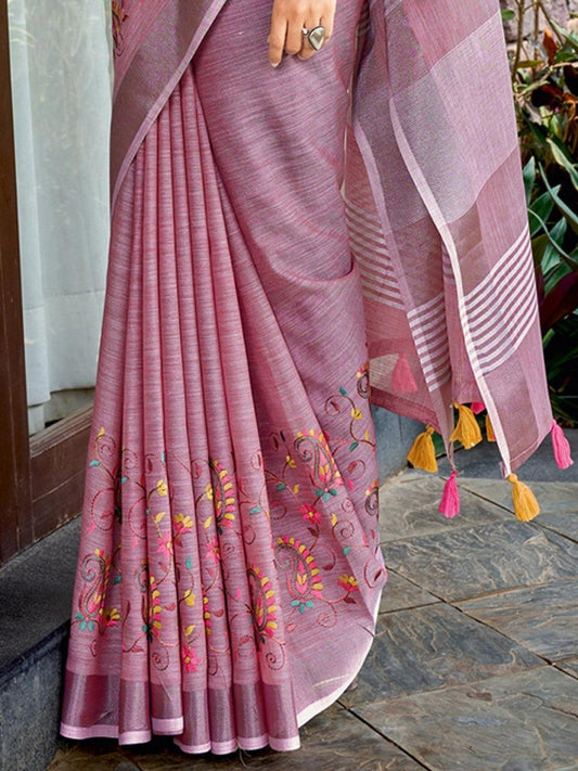 Purple Linen Cotton Handloom Saree | EZB SI04 SGKSS1005 - EZBER