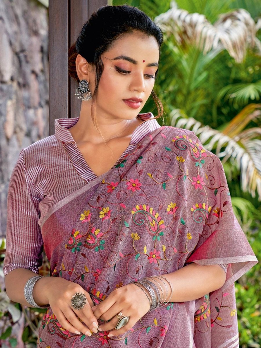 Purple Linen Cotton Handloom Saree | EZB SI04 SGKSS1005 - EZBER