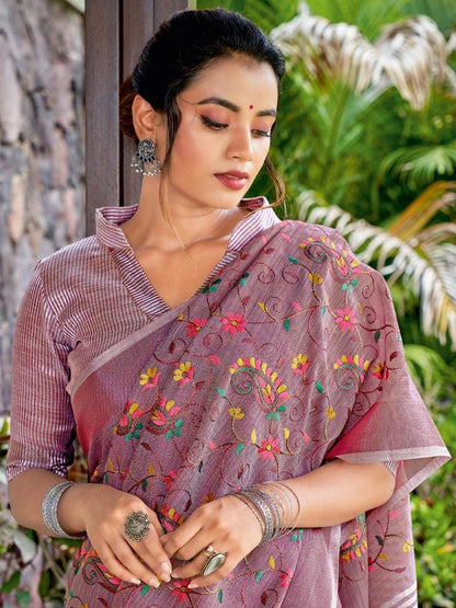 Purple Linen Cotton Handloom Saree | EZB SI04 SGKSS1005 - EZBER