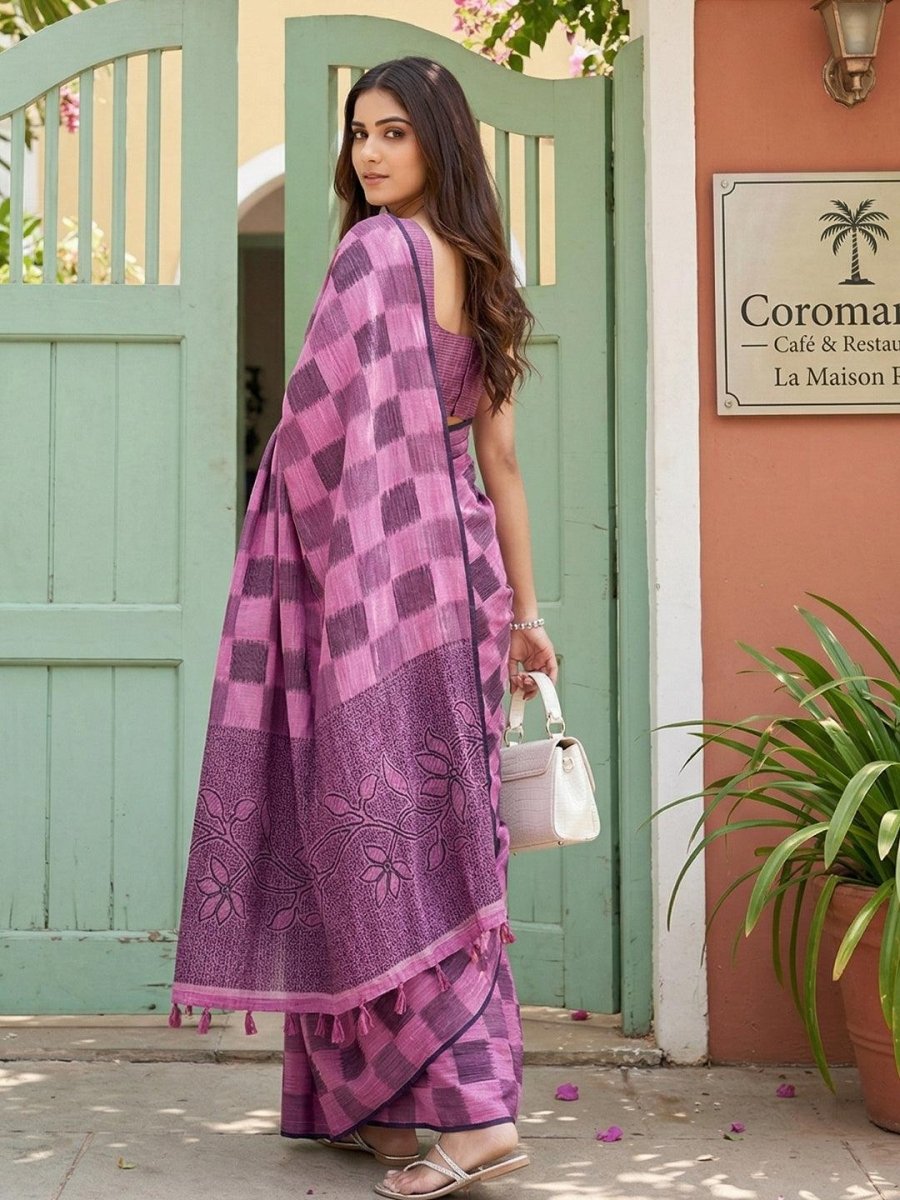 Purple Linen Cotton Handloom Saree | EZB SI04 SUVAN1006 - EZBER