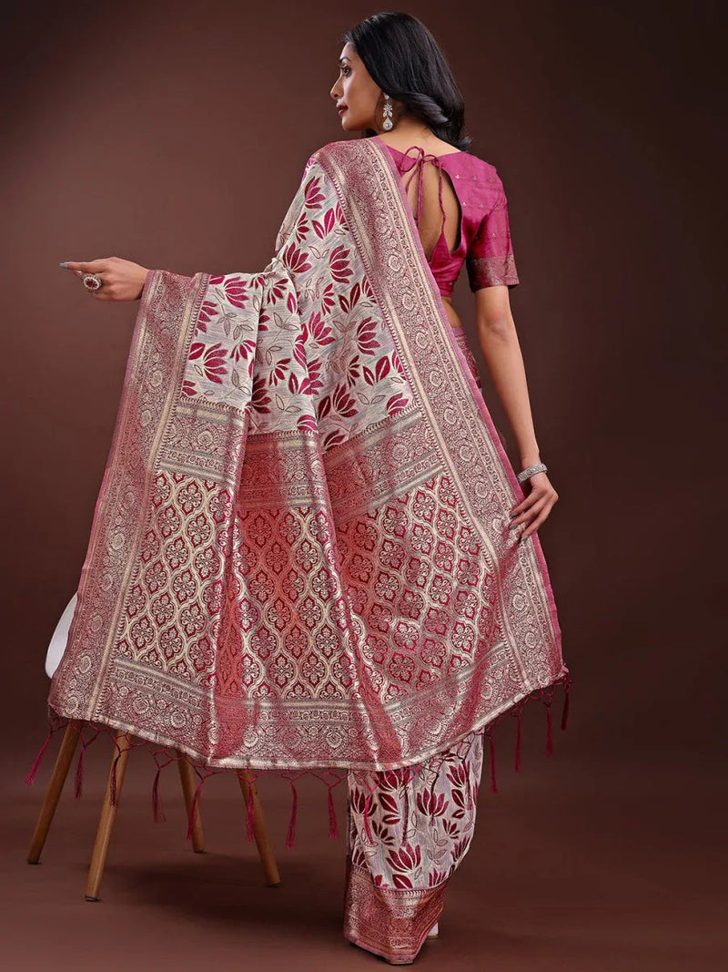 Purple Linen Cotton Saree With Blouse Piece - EZBER