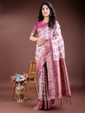 Purple Linen Cotton Saree With Blouse Piece - EZBER