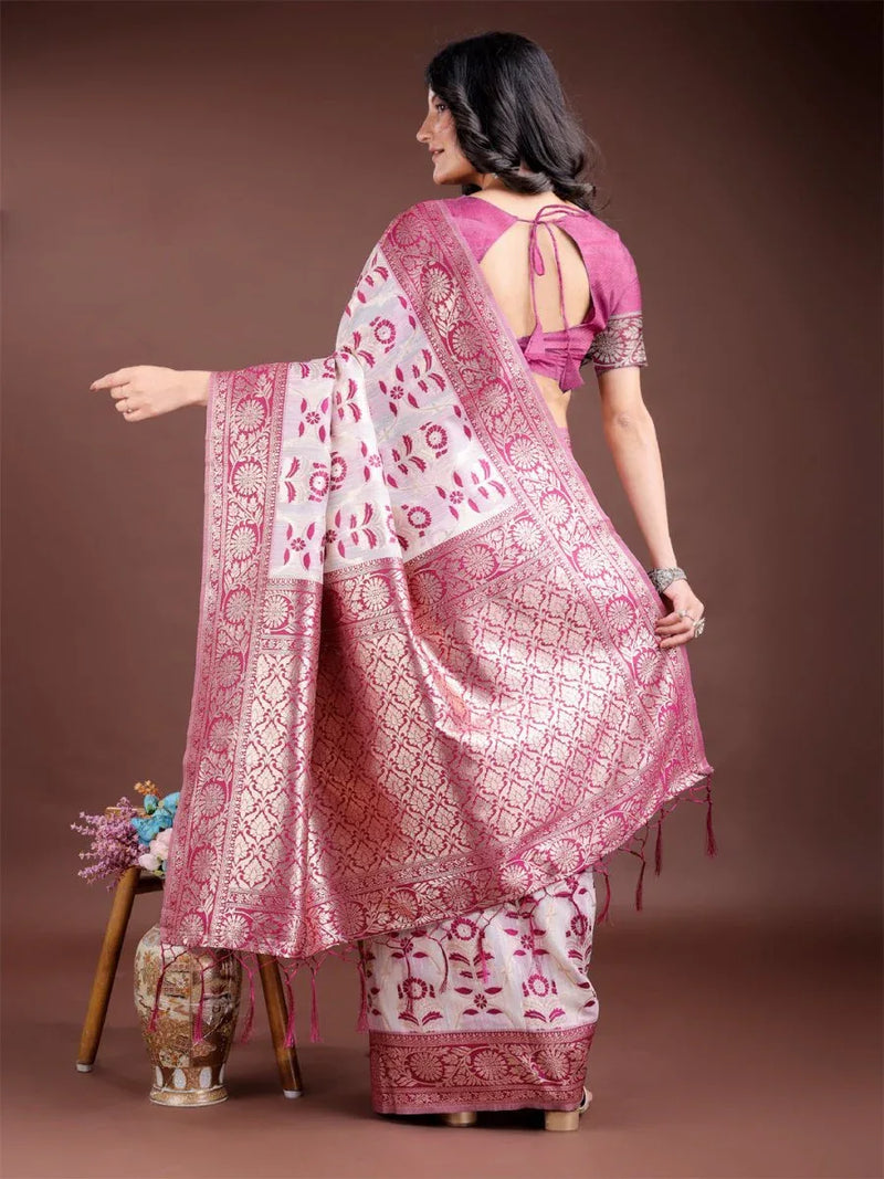 Purple Linen Cotton Saree With Blouse Piece - EZBER