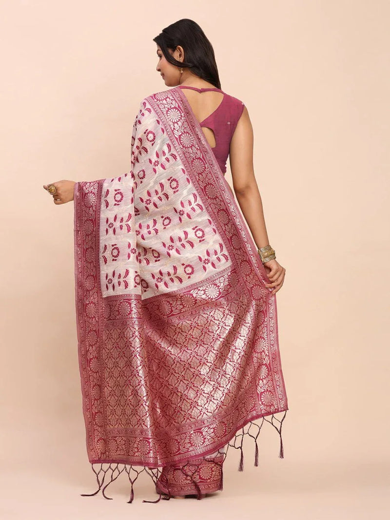 Purple Linen Cotton Saree With Blouse Piece - EZBER