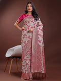 Purple Linen Cotton Saree With Blouse Piece - EZBER