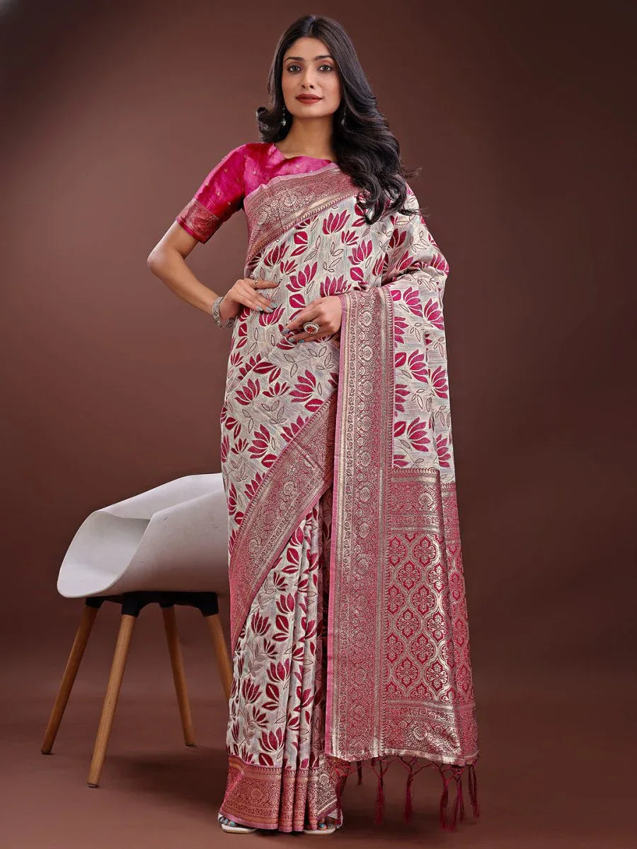 Purple Linen Cotton Saree With Blouse Piece - EZBER