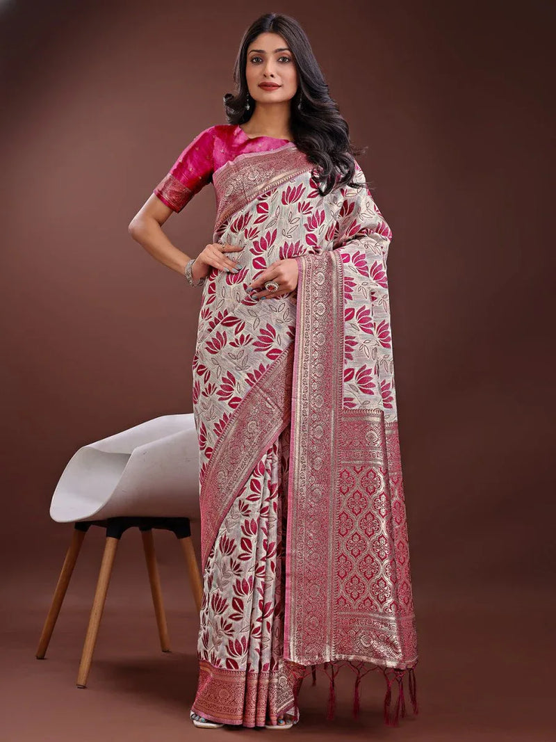 Purple Linen Cotton Saree With Blouse Piece - EZBER