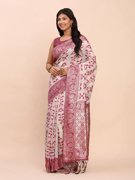 Purple Linen Cotton Saree With Blouse Piece - EZBER