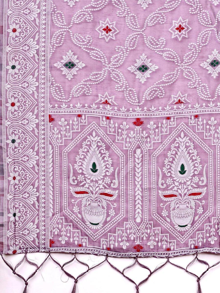 Purple Linen Cotton Saree With Blouse Piece - EZBER