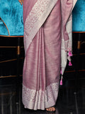 Purple Linen Saree With Blouse Piece - EZBER
