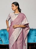 Purple Linen Saree With Blouse Piece - EZBER
