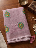 Purple Linen Stripe N Floral Saree | EZB SI04 SRAMY24004 - EZBER