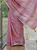 Purple Linen Stripe N Floral Saree | EZB SI04 SRKSS1005 - EZBER