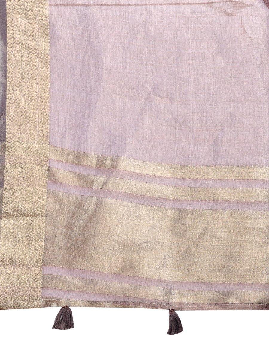 Purple Organza Saree With Blouse Piece - EZBER