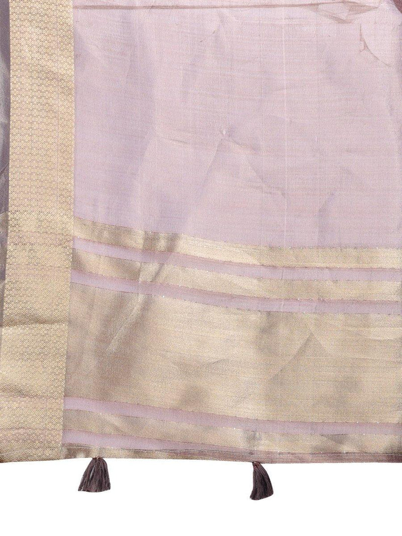 Purple Organza Saree With Blouse Piece - EZBER