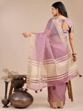 Purple Organza Saree With Blouse Piece - EZBER