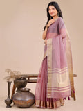 Purple Organza Saree With Blouse Piece - EZBER