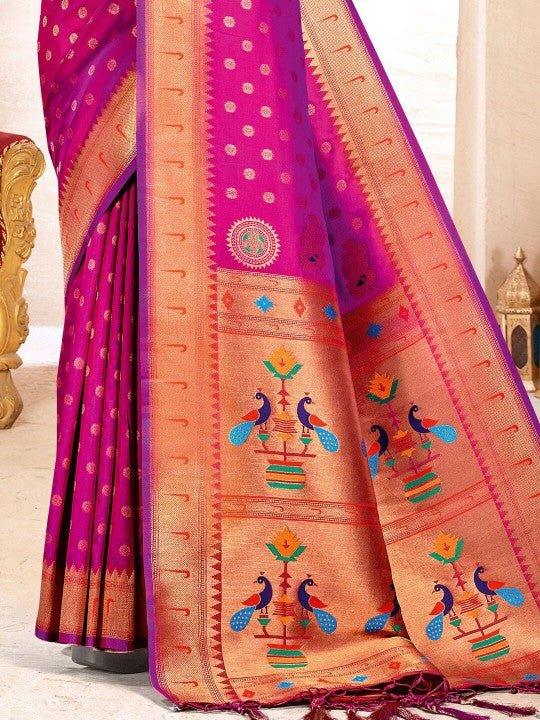 Purple Paithani Silk Saree With Blouse Piece - EZBER