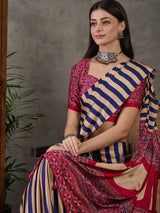 Purple Semi Modal Ajrakh Print Saree | EZB GF02 LUX 12004