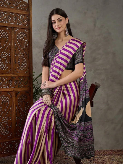 Purple Semi Modal Saree | EZB GF02 LUX 12009 - EZBER