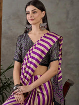 Purple Semi Modal Ajrakh Print Saree | EZB GF02 LUX 12009