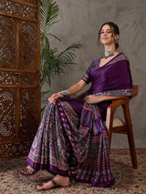 Purple Semi Modal Ajrakh Print Saree  | EZB GF02 LUX 3002