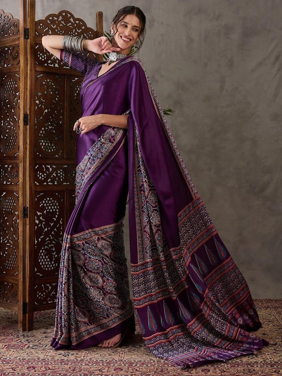 Purple Semi Modal Saree | EZB GF02 LUX 3002 - EZBER