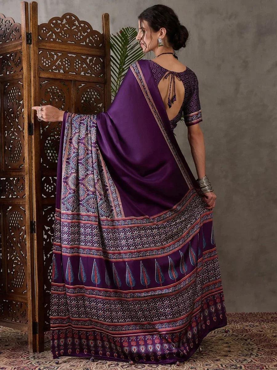 Purple Semi Modal Saree | EZB GF02 LUX 3002 - EZBER