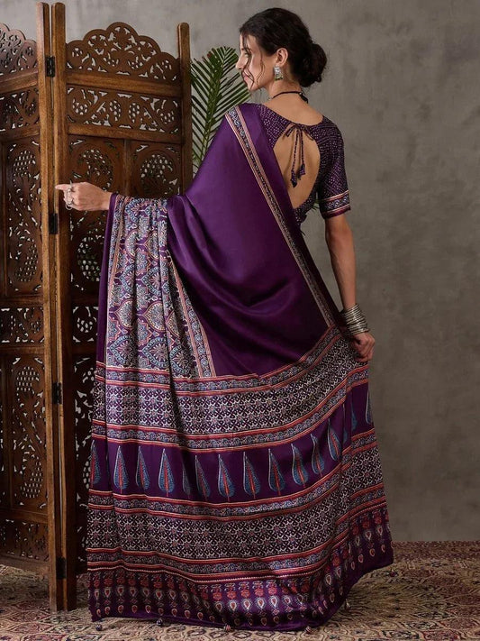 Purple Semi Modal Saree | EZB GF02 LUX 3002 - EZBER