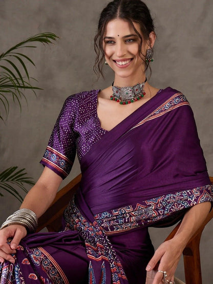 Purple Semi Modal Saree | EZB GF02 LUX 3002 - EZBER