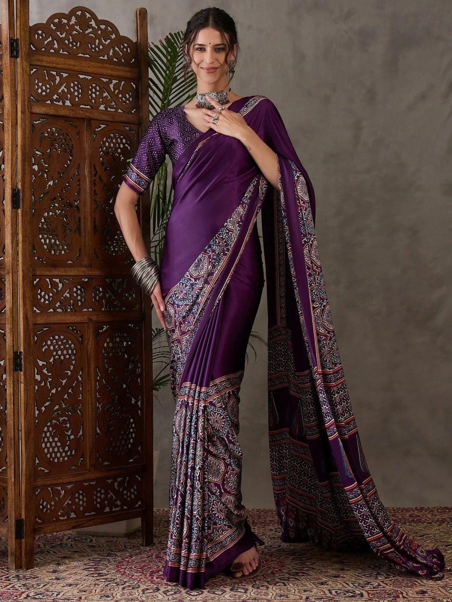 Purple Semi Modal Saree | EZB GF02 LUX 3002 - EZBER