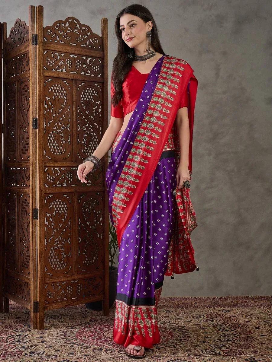 Purple Semi Modal Saree | EZB GF02 LUX 5003 - EZBER